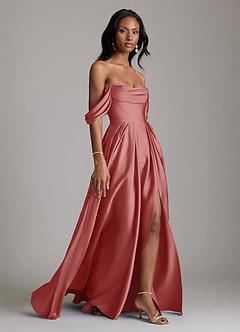 Azazie Loisa Abiti da Damigella Abito A-Line in Raso Elasticizzato a Spalla Scoperta Rosa Antica image6