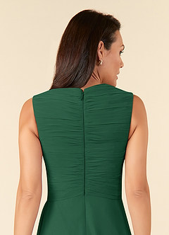 Azazie Theron vestidos de madre de la novia Vestido de Verde Oscuro de Gasa de Corte En A con Cuello en V plisado image5