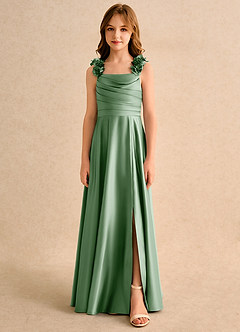 Azazie Rosita Junior Formal Robe Demoiselle D'honneur Fillette Robe Trapèze en Mat Satiné Plissée Matcha image3