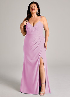 Azazie Maci Bridesmaid Dresses Candy Pink Sheath Pleated Chiffon Dress image8