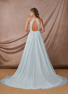 Azazie Odell Wedding Dresses A-Line Halter Sequins Tulle Chapel Train Dress image2