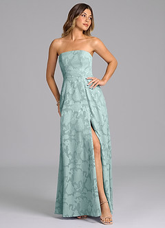 Azazie Wren Robes de demoiselle d'honneur Robe Trapèze en Blumen-Burnout Sans bretelles Brume image7