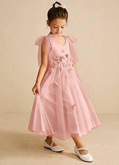 Azazie Minia Robe Demoiselle D'honneur Fillette Robe Trapèze en Mat Satiné Arc Rosette image3
