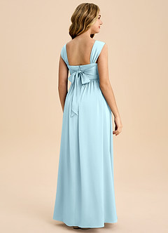 Azazie Hattie Junior Vestido de Azul Nube de Satén Elástico de Corte en A con Plisado image7