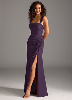 Azazie Jesaphine Bridesmaid Dresses Plum Sheath Bow Chiffon Dress image1