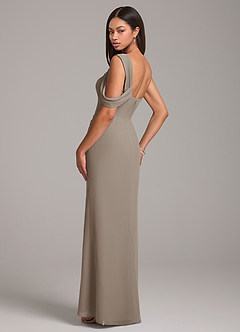 Azazie Wynter Bridesmaid Dresses Taupe Sheath Off the Shoulder Chiffon Dress image5