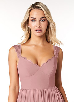 Azazie Cleobella Robes de demoiselle d'honneur Robe Trapèze en Mousseline de soie Dentelle en forme de cœur Rose Poussiéreuse image6
