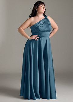 Azazie Charlize Brautjungfernkleider A-Linie One-Shoulder Stretch-Satin Kleid Bermudablau image12