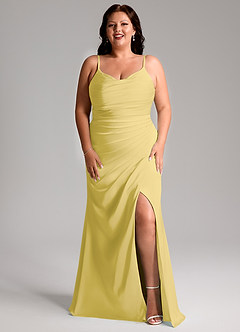 Azazie Deandra Bridesmaid Dresses Canary Mermaid Pleated Stretch Satin Dress image9