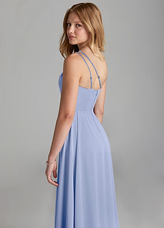 Azazie Maron Junior Ice A-Line Pleated Stretch Satin Dress image2
