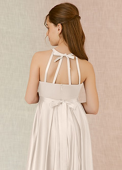 Azazie Arianthe Junior White Alabaster A-Line with Pockets Stretch Satin Dress image7