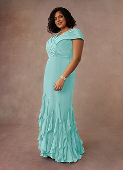 Azazie Bailora Mother of the Bride Dresses Aqua Mermaid Ruched Chiffon Dress image7