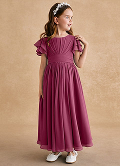 Azazie Ali Flower Girl Dresses Mulberry A-Line Pleated Chiffon Dress image4