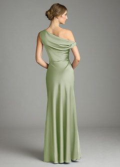 Azazie Emerson Bridesmaid Dresses Dusty Sage Mermaid Off the Shoulder Stretch Satin Dress image2