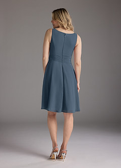 Azazie Shirley Abiti per la Madre della Sposa Abito A-Line in Chiffon con Scollo a U a Pieghe Blu Nettuno image6