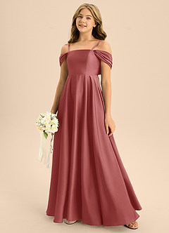 Azazie Rowena Junior Antique Rose A-Line Bow Stretch Satin Dress image7