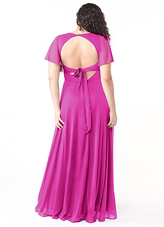 Azazie Induh Bridesmaid Dresses Fuchsia A-Line Flutter V-neck Mesh Dress image8