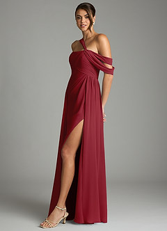 Azazie Kassandra Robes de demoiselle d'honneur Robe Trapèze en Mousseline de soie Épaule décolletée Grenade image4