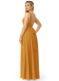 Azazie Kora Vestidos de damas de honor Vestido de Caramelo de Gasa de Corte en A con Plisado image5