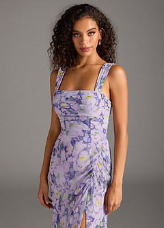 Azazie Jesaphine Robes de demoiselle d'honneur Robe Fourreau en Mousseline de soie Arc Lilas En Fleurs image6