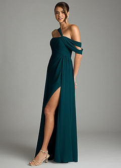 Azazie Kassandra Abiti da Damigella Abito A-Line in Chiffon a Spalla Scoperta Pino image4