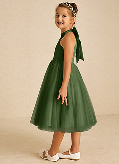 Azazie Dora Flower Girl Dresses Olive A-Line Bow Tulle Dress image4