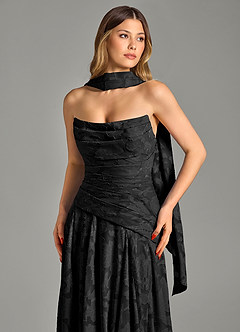 Azazie Gabriela Brautjungfernkleider A-Linie Schulterfrei Blumen-Burnout Kleid Schwarz image8