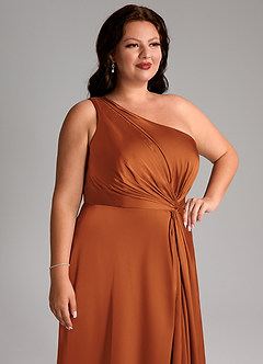Azazie Brooke Jurken voor bruidsmeisjes Jurk van Stretch Satijn met A-Lijn One-Shoulder Kaneel image13