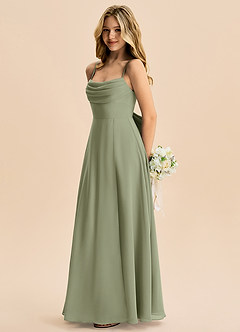 Azazie Bear Junior Pistachio A-Line Pleated Chiffon Dress image5