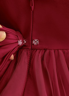 Azazie Bell Jurken voor bloemenmeisjes Baljurk Jurk van Tule Boog Bourgondië image8