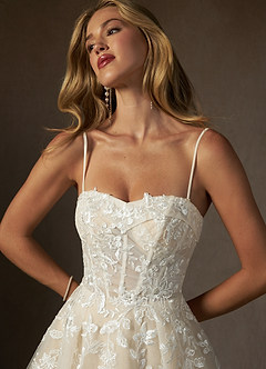 Azazie Keri Vestidos de novia Vestido de Blanco Diamante Champán de Encaje de Corte Princesa con Sin tirantes image3