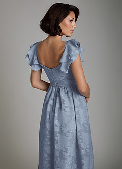 Azazie Anaya Kleider zum Anprobieren zu Hause Eine Linie Gestreift Blumen-Burnout Kleid Staubblau image6
