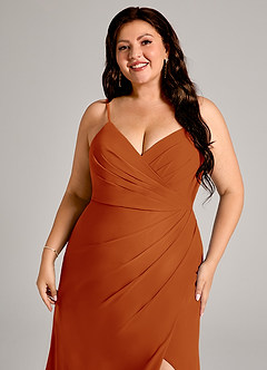 Azazie Maci Bridesmaid Dresses Paprika Sheath Pleated Chiffon Dress image12