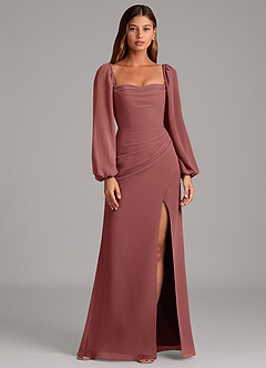 Azazie Brixley 신부 들러리 드레스 인어 긴팔 쉬폰 바닥 길이 드레스 image1