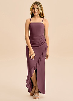 Azazie Buzzy Junior Robe Fourreau en Mousseline de soie Plissée Sangria image4