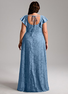 Azazie Bondi Vestidos de damas de honor Vestido de Azul Acero de Devorado Floral de Corte en A con Corte Lateral image4