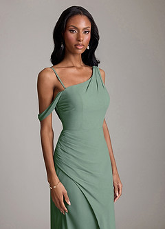 Azazie Madelyn Bridesmaid Dresses Eucalyptus Mermaid One Shoulder Chiffon Convertible Dress image3