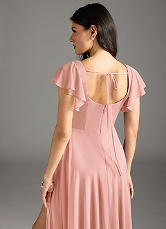 Azazie Bondi Bridesmaid Dresses Rosette A-Line Ruched Mesh Dress image3