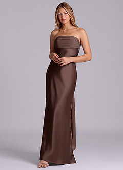 Azazie Ailanie Robes de demoiselle d'honneur Robe Fourreau en Satin extensible Bustier Ganache image3