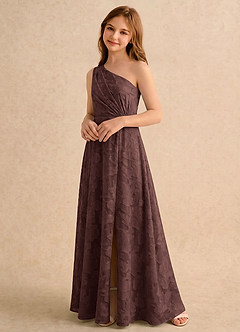 Azazie Pudles Girls Formal Robe Demoiselle D'honneur Fillette Robe Trapèze en Blumen-Burnout Asymétrique Expresso image5