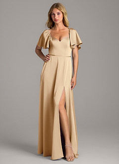 Azazie Chloe Bridesmaid Dresses Champagne A-Line Sweetheart Neckline Stretch Satin Dress image1