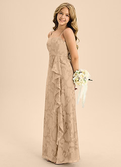 Azazie Kaylee Junior A-Linie Gürtel/Schärpe Blumen-Burnout Kleid Champagner image5