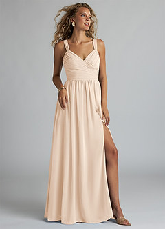 Azazie Aziza Bridesmaid Dresses White Alabaster A-Line V-Neck Pleated Chiffon Dress image1