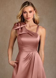 Azazie Easton Mère de la mariée Robes Robe Trapèze en Satin extensible Une épaule Rosette image5