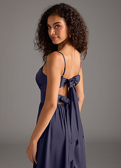 Azazie Zeya Bridesmaid Dresses Stormy A-Line Pleated Stretch Satin Dress image5