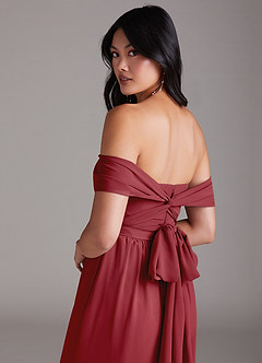 Azazie Lamara Bridesmaid Dresses Pomegranate Off the Shoulder Chiffon Convertible Jumpsuit image6