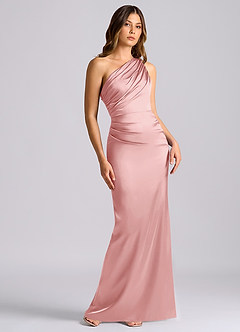 Azazie Akilah Brudtärnklänningar Klä av Sjöjungfru i Stretch Satin Ena axeln Puderrosa image1