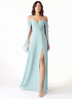 Azazie Cienna Bridesmaid Dresses Mist A-Line Off the Shoulder Chiffon Dress image1