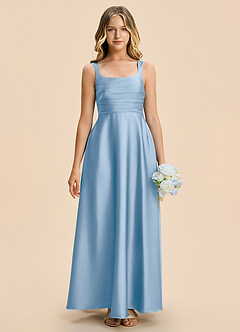 Azazie Azaria Junior Powder Blue A-Line Pleated Stretch Satin Dress image3