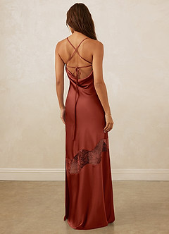 Christian Siriano Bridal for Azazie 1012 Bridesmaid Dresses Terracotta Sheath Lace Stretch Satin Dress image7